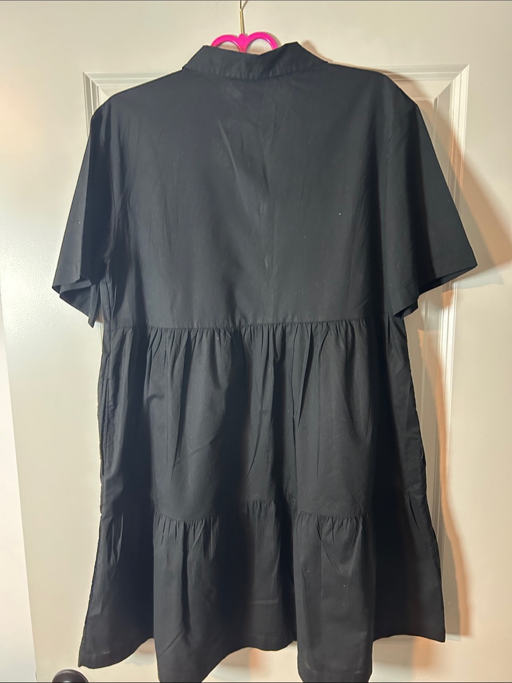 GAP Black Short-Sleeve Tiered Button-Front Mini Dress - Picture 4 of 4